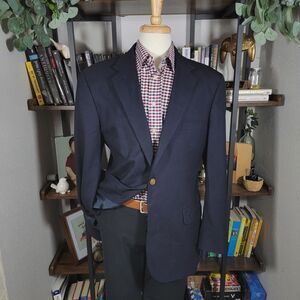 VTG Club Room Men's Sport Coat Blazer Two Bronze Button‎ Deep Navy Wool Size 42L